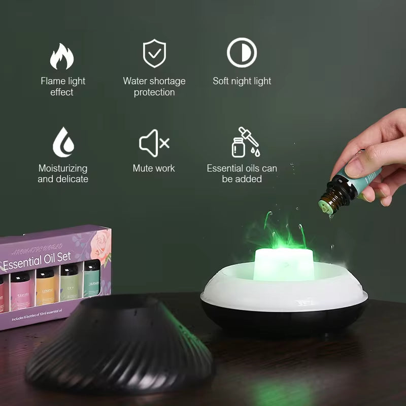 Volcanic Aroma Diffuser and Essential Oil Lamp, 130ml USB Portable Air Humidifier with Color Flame Night Light