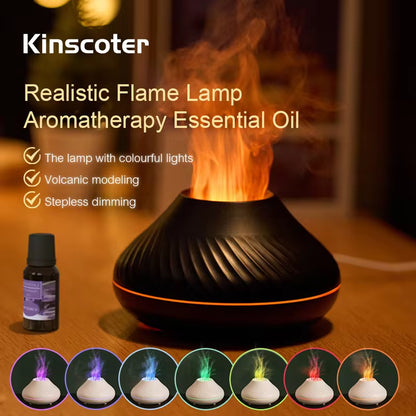 Volcanic Aroma Diffuser and Essential Oil Lamp, 130ml USB Portable Air Humidifier with Color Flame Night Light