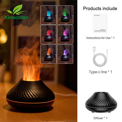 Volcanic Aroma Diffuser and Essential Oil Lamp, 130ml USB Portable Air Humidifier with Color Flame Night Light