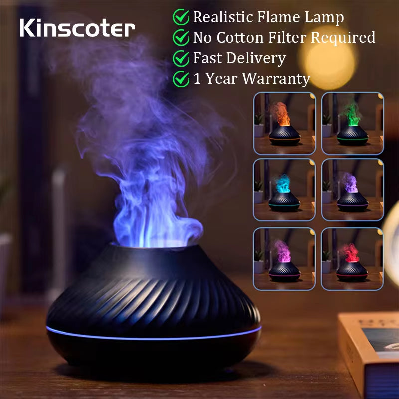 Volcanic Aroma Diffuser and Essential Oil Lamp, 130ml USB Portable Air Humidifier with Color Flame Night Light