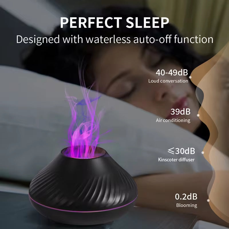 Volcanic Aroma Diffuser and Essential Oil Lamp, 130ml USB Portable Air Humidifier with Color Flame Night Light